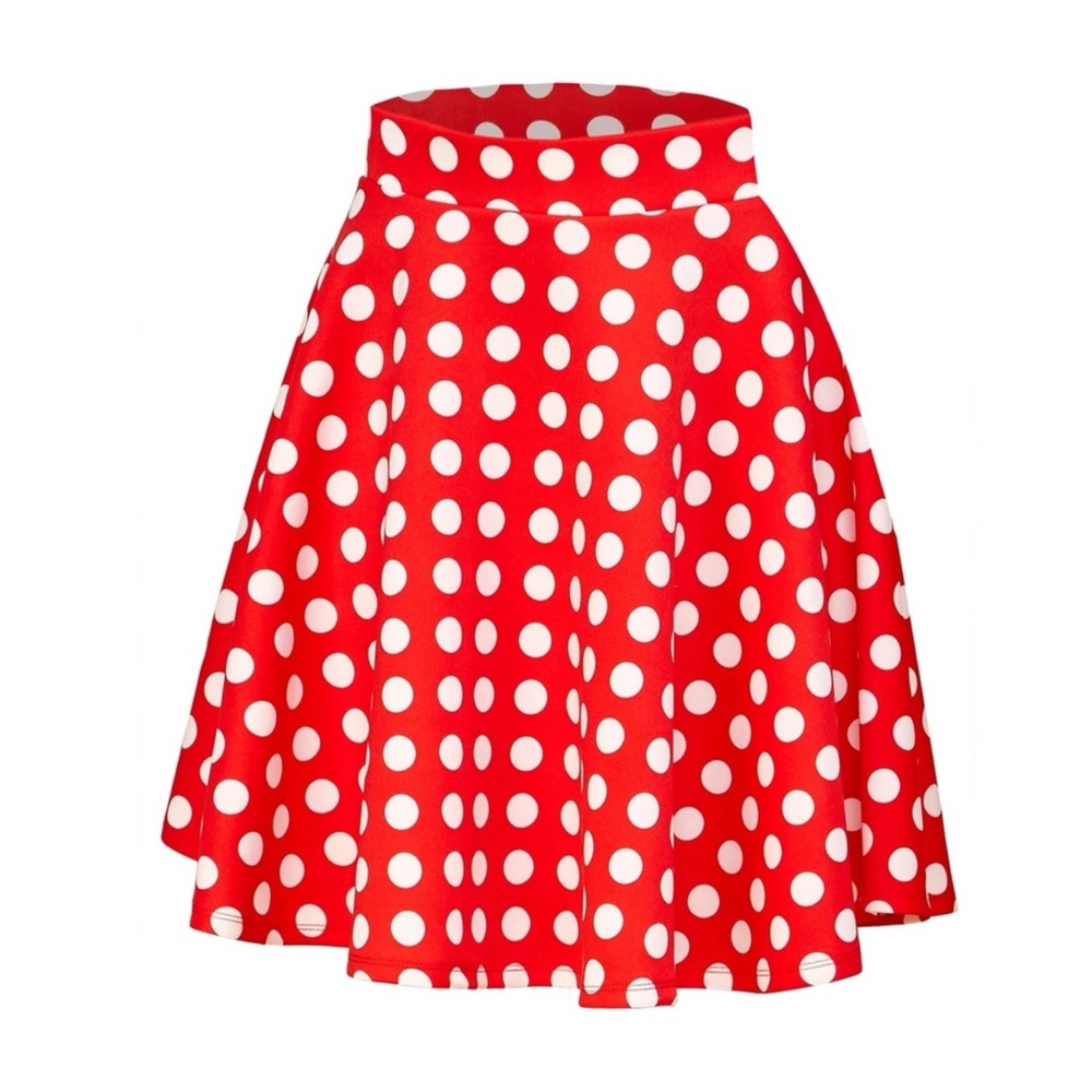 Made by JOHNNY Flared Casual Mini Skater Skirt Red Polka Dot XL